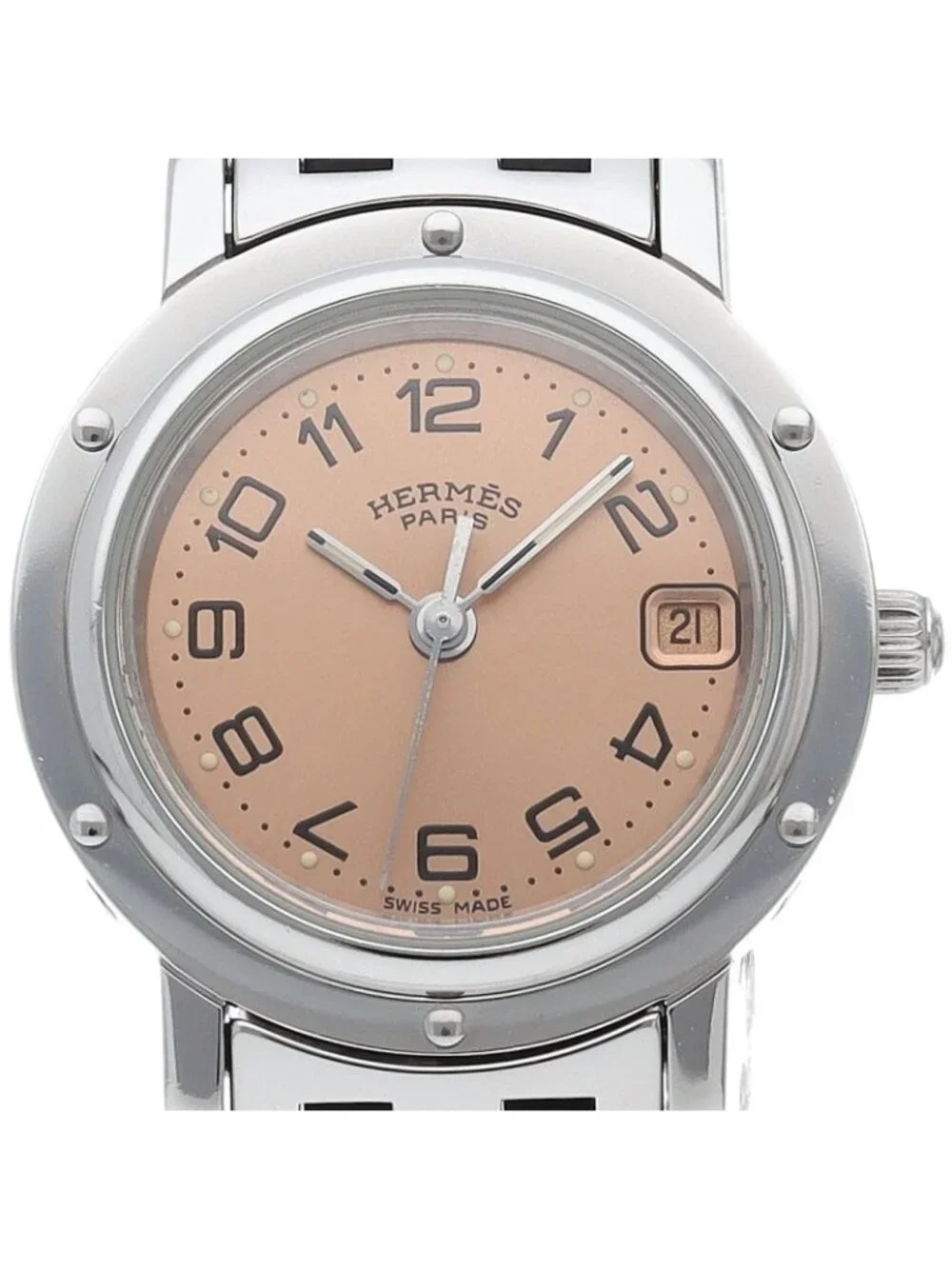 Hermes Clipper Watch SS Pink Polished
